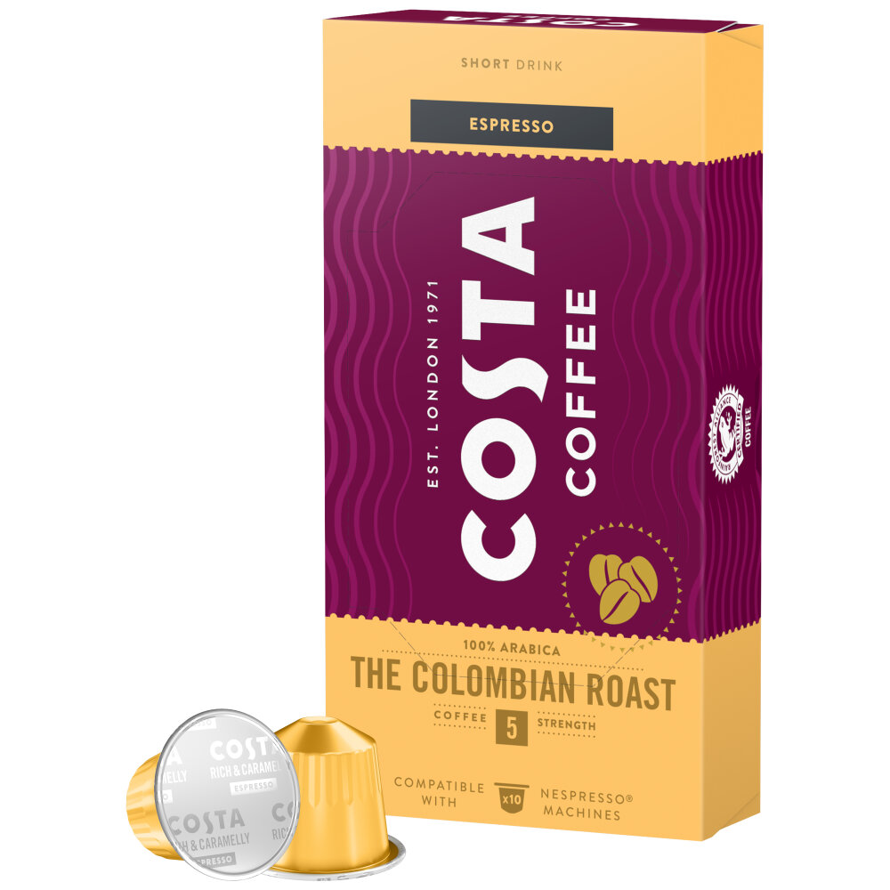 Capsule cafea Costa Colombia Espresso, compatibil Nespresso, 10 capsule, 57g