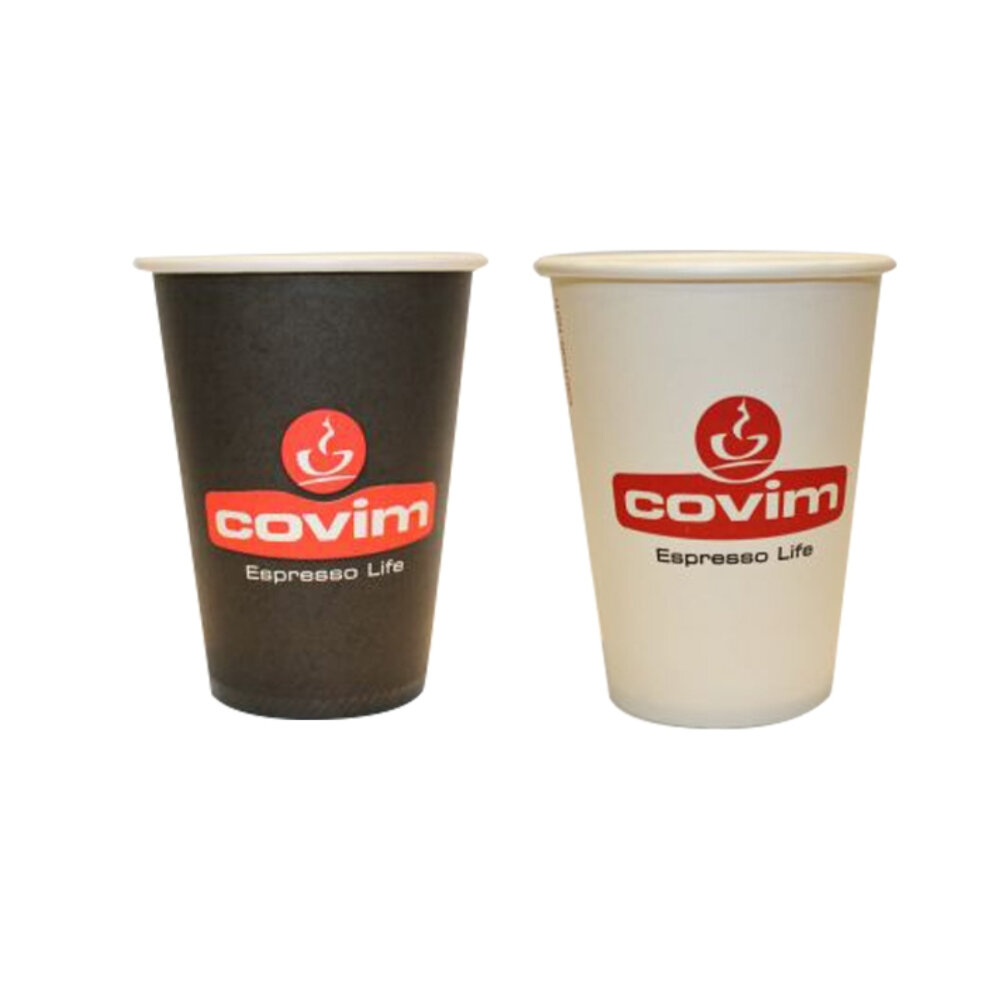 Pahare de carton COVIM alb / negru, 7.5 oz, 200 ml, 100 buc.